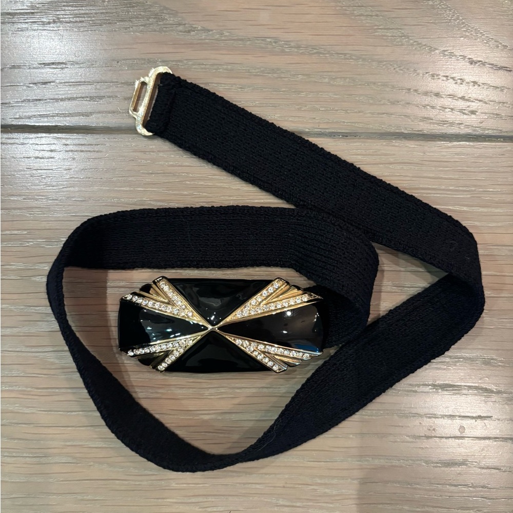 St. John authentic vintage 1980’s Art Deco enamel Swarovski Crystal black belt